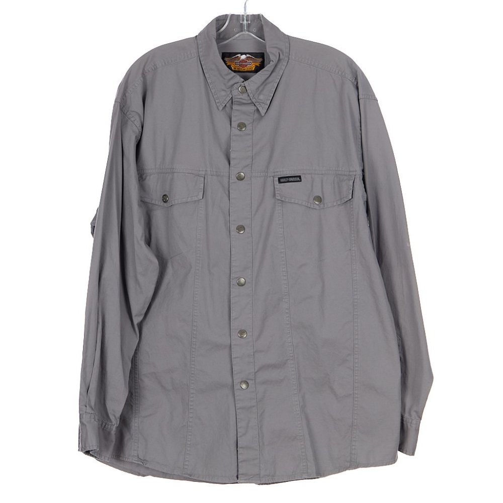Harley Davidson Gray Snap Button Front Mens Large